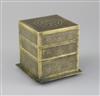 A Chinese bronze 'shou' three tier square box, 19th century, H.10.3cm                                                                  