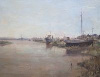 Anthony Richard Cooke (b.1933) Houseboats at Shoreham by Sea 28 x 36in.                                                                