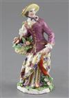 A Bow porcelain figure of a lady seller, c.1765, height 14.6c,                                                                         