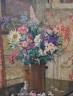 Modern British, oil on canvas, Still life of flowers in a pottery vase, 61 x 50cm                                                                                                                                           