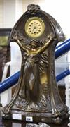 An Art Nouveau plaster figural mantel clock height 55cm                                                                                