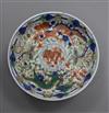 A Chinese wucai 'dragon and phoenix' saucer dish, Kangxi mark, 19th century diameter 13.5cm                                            