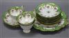 A late Victorian green border floral painted part tea service                                                                          