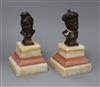 A pair of bronze busts of children on marble bases H.17cm                                                                              