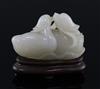 A good Chinese white jade group of two mandarin ducks biting lotus tendrils, 18th/19th century, L. 7.2cm                               