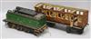 A tinplate train carriage and a tender L.32cm.                                                                                         