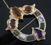 A Victorian engraved gold, Scottish hardstone, amethyst and citrine open pendant brooch, 74mm.                                         