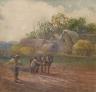 Oliver Baker (1856-1939), watercolour, Sowing the fields, signed, 18 x 19cm                                                                                                                                                 
