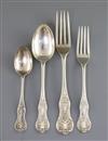 A Victorian part canteen of Scottish silver single struck Queens pattern flatware, by William Clarke Shaw, Glasgow, 1860, 132.5 oz.    