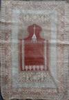 A Turkish Kum Kapri silk red ground hanging prayer rug, 6ft 6in by 4ft 6in.                                                            