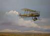 W.J. Gaskin, oil on board, WWI bi-plane in flight, signed, 36 x 44cm                                                                                                                                                        