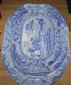 A graduated set of three 19th century spode blue and white meat dishes, Sebastians Gate pattern                                        