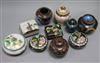 A collection of cloisonne covered jars and boxes,                                                                                      