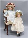 A Heubach Koppelsdorf 320 doll, an Armand Marseille 390 doll and a doll's chair                                                        