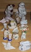 A group of Continental ceramic figures of animals and a boy and girl                                                                   