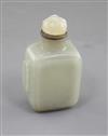 A Chinese pale celadon jade rectangular snuff bottle, Qing dynasty, height 7.4cm incl. stopper                                         