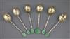 Six Chinese export silver and jadeite mounted teaspoons, early 20th century, 10.5 - 10.7cm long                                        