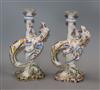 A pair of French faience pottery armorial candlesticks H.26cm                                                                          