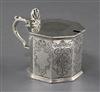 A Victorian silver octagonal mustard by The Barnards, height 8cm.                                                                      