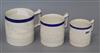 A graduated set of three Victorian relief moulded tankards (possibly Turner) Tallest 12cm                                              