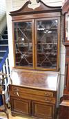 An Edwardian inlaid mahogany bureau bookcase W.96cm                                                                                    