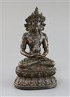 A Tibetan silver and gold inlaid copper alloy figure of Amitayus/Amitabha, c.15th century, H. 20.5cm                                   