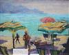 Sheila Arnot, oil on canvas, 'The Lifeguard had a red umbrella', signed, 19 x 24cm                                                     