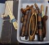 A group of 19th century ivory knitting needles, crochet sticks and treen cases                                                         