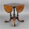 A Victorian marquetry inlaid figured walnut drop flap centre table, W.2ft D.2ft H.2ft 5in.                                             