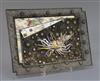 A Japanese silver, shibayama and cloisonne enamel tray, Meiji period, W. 27.5cm, small repairs                                         