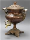 A Victorian copper tea urn, with white glass carrying handles height 40cm                                                              