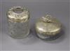 Two silver mounted glass pots.                                                                                                         