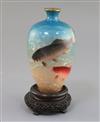 A Japanese wireless cloisonne Ginbari enamel 'carp' vase, by Ogasawara Shuzo, Meiji Period, H. 15 cm, faults                           