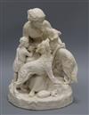 A Victorian parian group modelled as a seated lady with two hunting dogs, a child at her side, H 33cm                                  