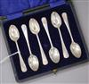 A cased set of six George V silver coffee spoons.                                                                                      