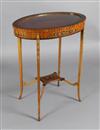 A Sheraton revival painted satinwood bijouterie table, W.2ft 2in. D.1ft 6in. H.2ft 7in.                                                