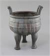 A Chinese Yixing pottery tripod censer, Ding, 18th century, height 20.5cm, body crack                                                  