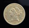 A United States of America five dollar gold Half Eagle, 1905, 8.3g, GVF                                                                