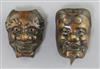 Two Japanese bronze models of noh masks, 19th century, H. 5.5 and 4.7cm                                                                