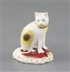 A rare Rockingham porcelain figure of a seated cat, c.1830, H. 5.5cm                                                                   