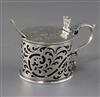 A William IV engraved silver drum shaped mustard by Edward Farrell, height 7.5cm.                                                      