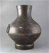 A Chinese bronze wine vessel, Hu, Han dynasty, height 43.5in.                                                                          