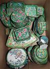 A group of Chinese Canton enamel green or black ground boxes, dishes etc, 19th/20th century                                            