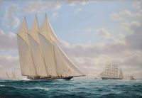 § Robert Moore (b.1945) Atlantic racing in The Emperor's Cup 1905 and Germania racing Meteor III, Schooner Class Brassey Cup 1908 17.5 