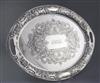 An ornate late Victorian silver oval tray by John Henry Potter, 74 oz.                                                                 