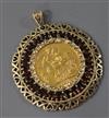 A George V gold sovereign, 1912, in a 9ct gold pendant mount                                                                           