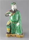 A Chinese enamelled biscuit porcelain figure of Guandi, 19th century, height 35cm                                                      