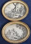 A pair of Regency hairwork pictures depicting millers loading a waggon and a milkmaid beside a cottage 5.5 x 7.5in.                    