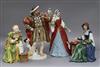 Four Royal Doulton figures: Henry VIII HN3350, Anne of Cleeves HN3356, Catherine of Aragon HN3233 and Anne Boleyn HN3232               