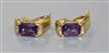 A pair of 18ct yellow gold, amethyst and diamond earrings, gross 9.4 grams.                                                            